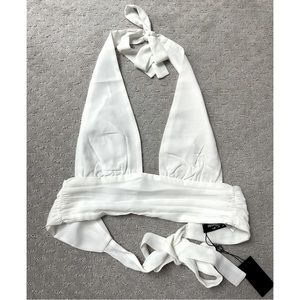 Halter Tie Neck Linen Crop Top, size 4